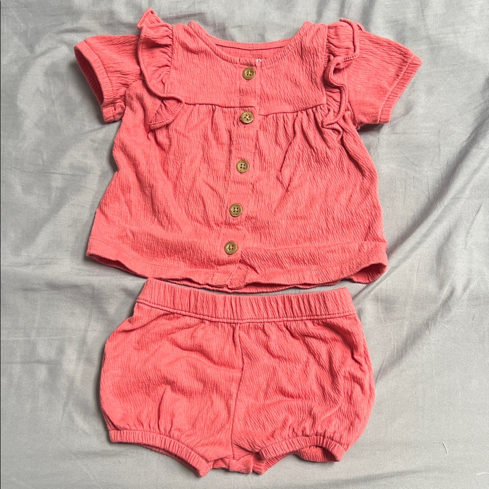 Carter's Coral Pink Ruffle Button Baby Matching Set
